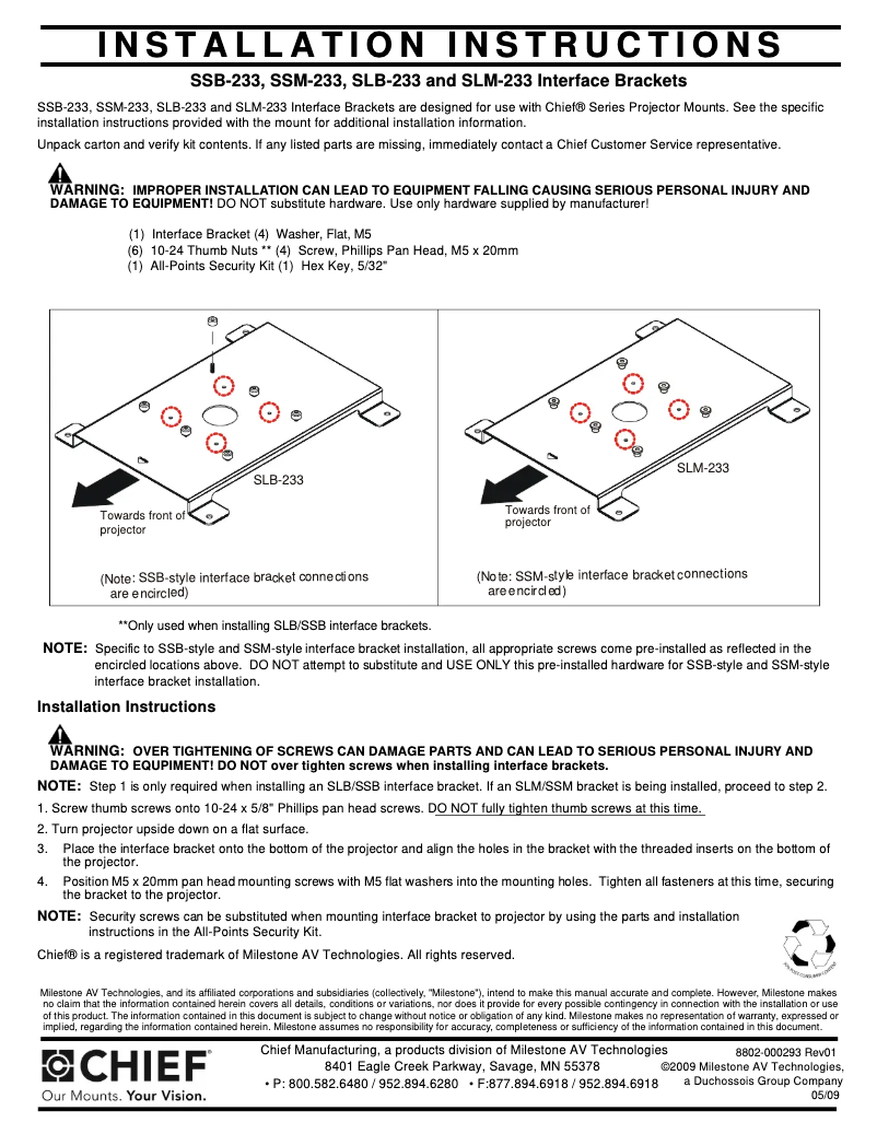 Página 1 del manual Manual de usuario Chief SLM233
