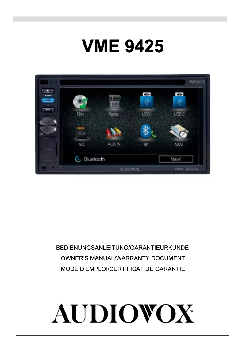 Page 1 de la notice Manuel utilisateur audiovox VME 9425