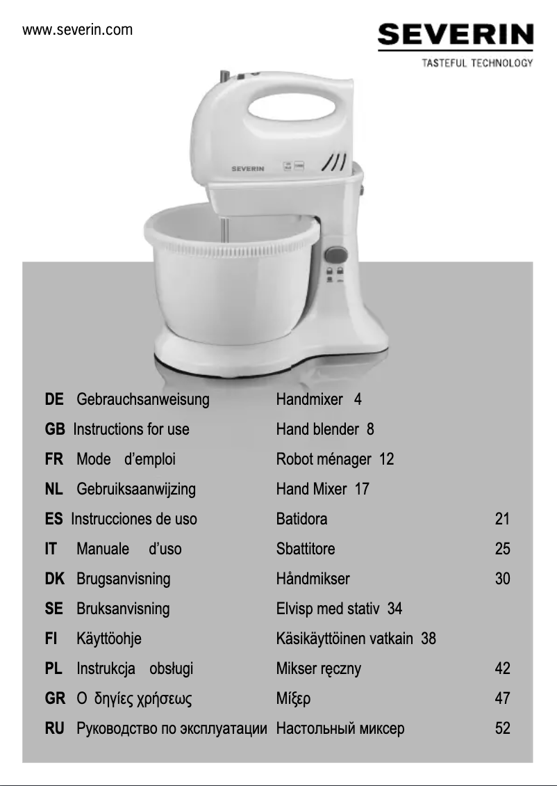 Page 1 de la notice Manuel utilisateur Severin HM 3810