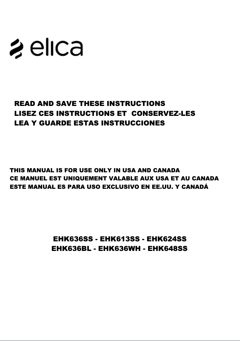 Page 1 de la notice Manuel utilisateur Elica Haiku EHK624SS