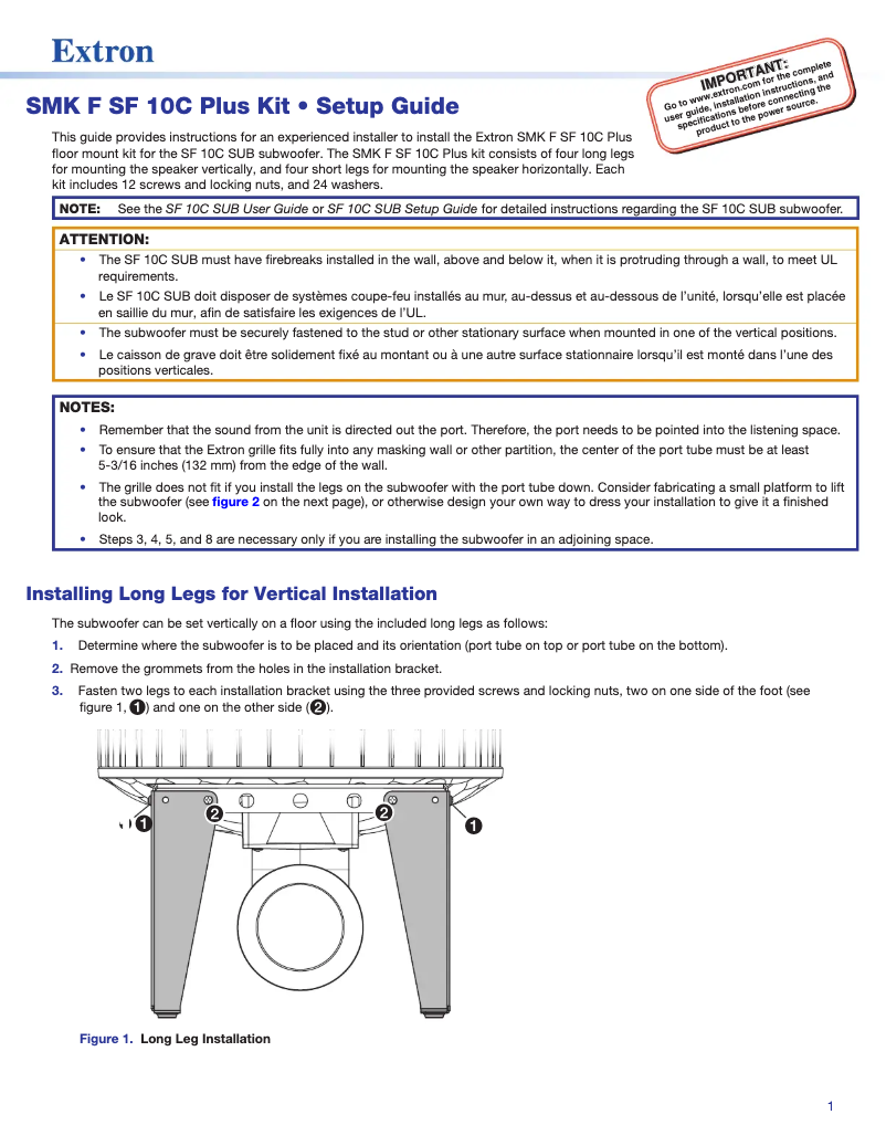 Page 1 de la notice Manuel utilisateur Extron SMK F SF 10C Plus