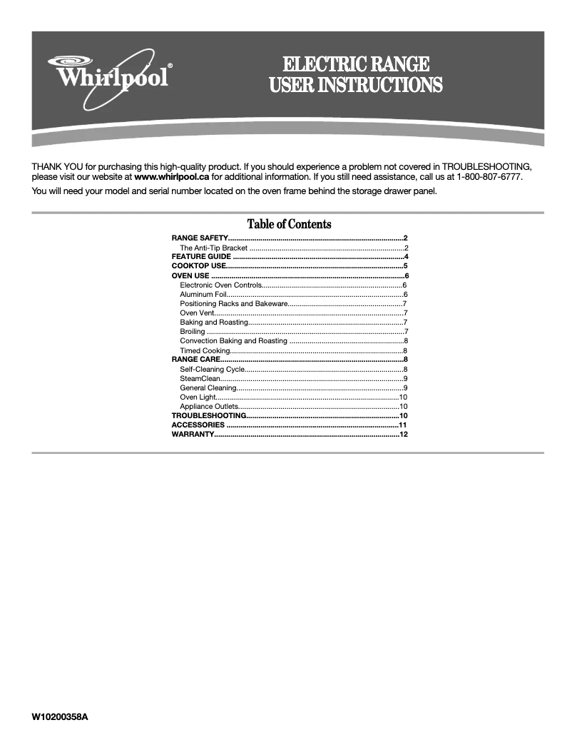 Image de la première page du manuel de l'appareil YWFE371LVQ