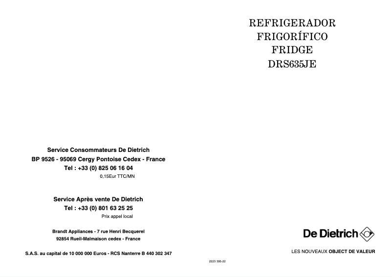 Page n°1 - Manuel utilisateur De Dietrich DRS635JE