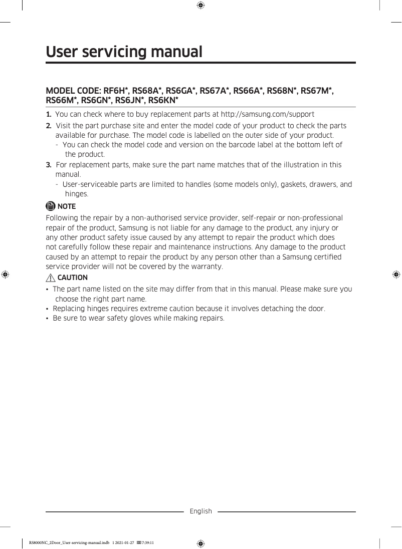 Page n°1 - Manuel utilisateur Samsung RS67A8810SL
