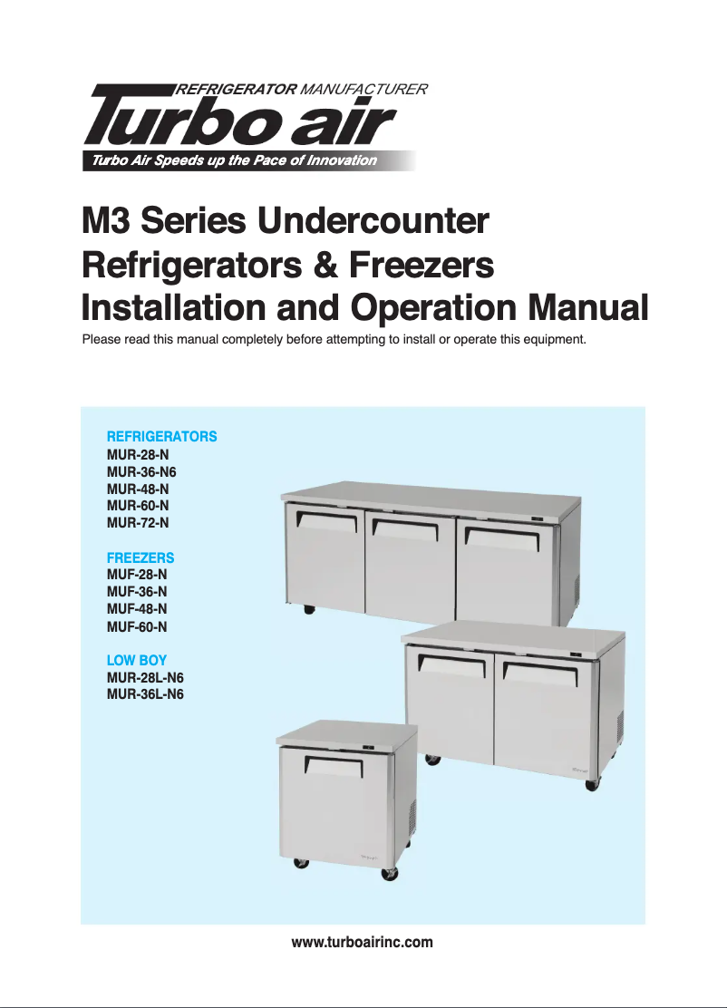 Page 1 de la notice Manuel utilisateur Turbo air MUR-36