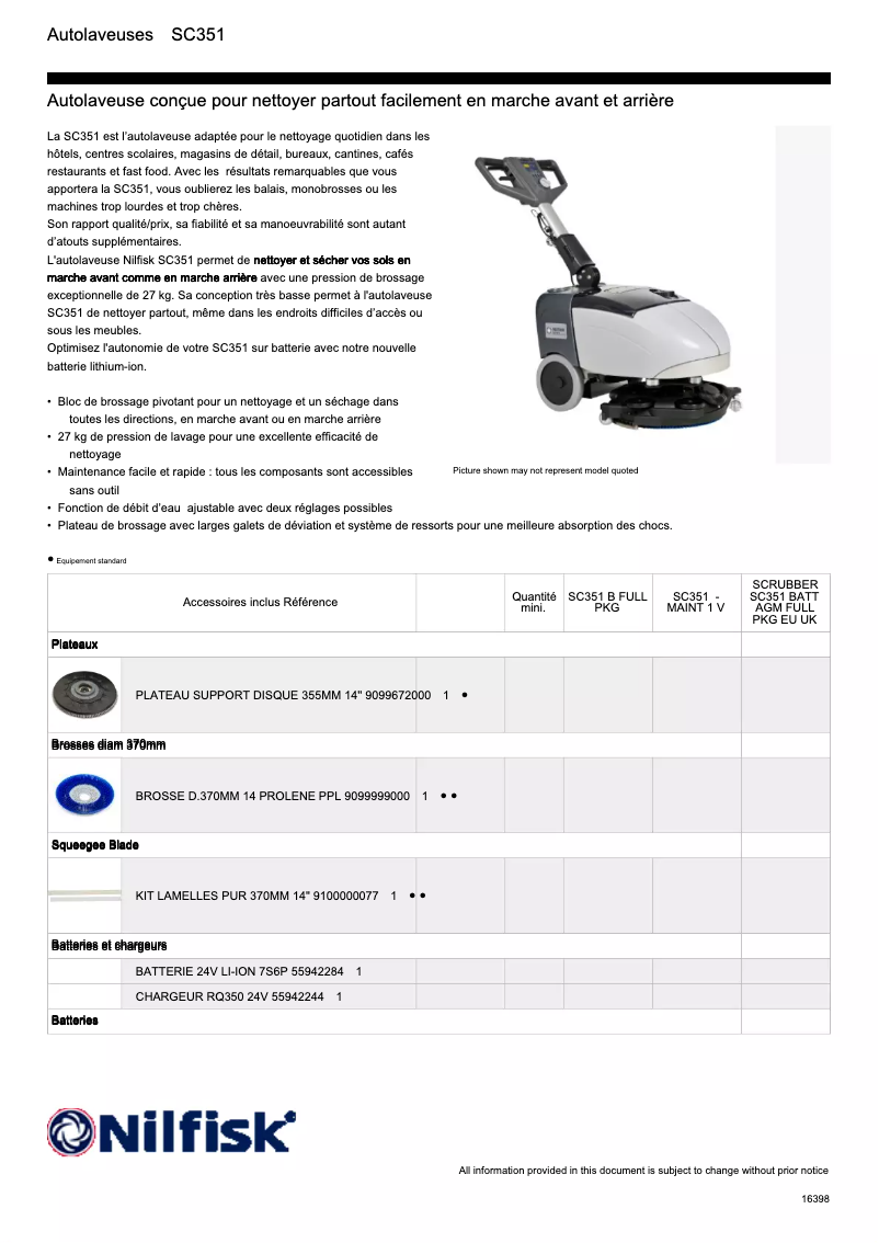 Page n°1 - Fiche technique Nilfisk SC351