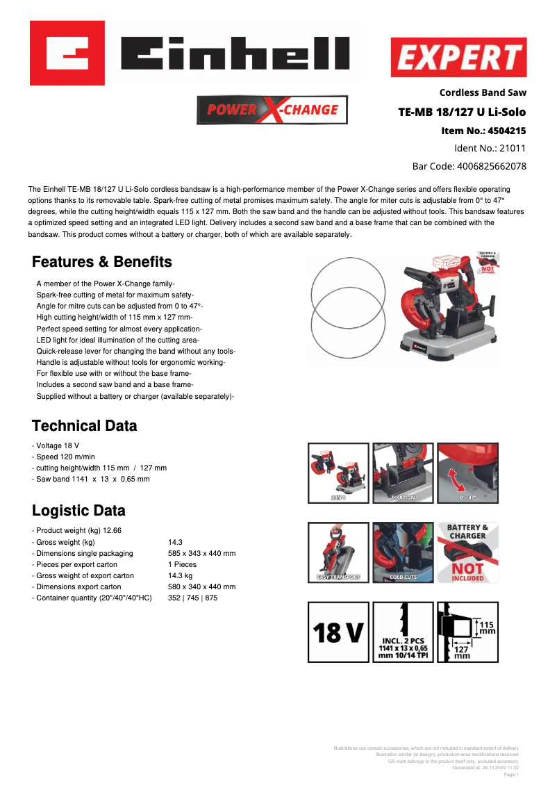 Image de la première page du manuel de l'appareil TE-MB 18/127 U Li