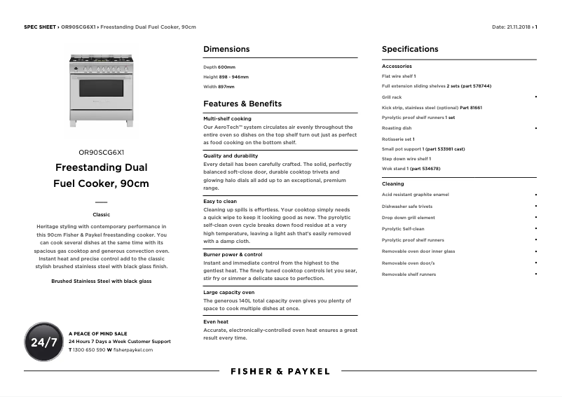 Page n°1 - Fiche technique Fisher & Paykel OR90SCG6X1