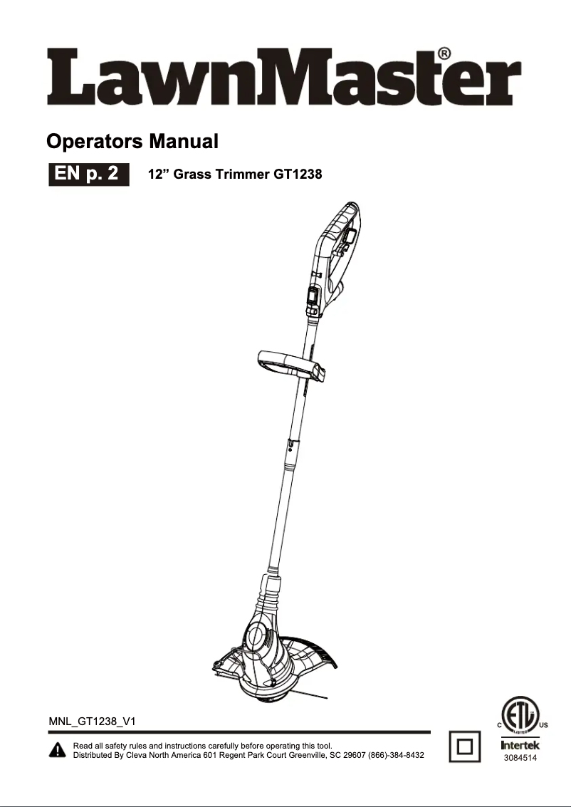 Image de la première page du manuel de l'appareil GT1238