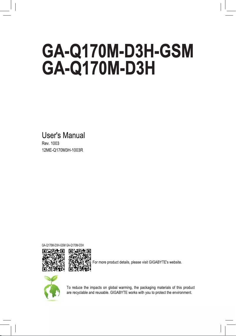 Image de la première page du manuel de l'appareil GA-Q170M-D3H-GSM