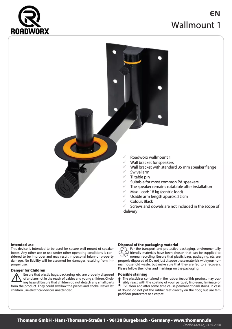 Page n°1 - Manuel utilisateur Roadworx Wallmount 1