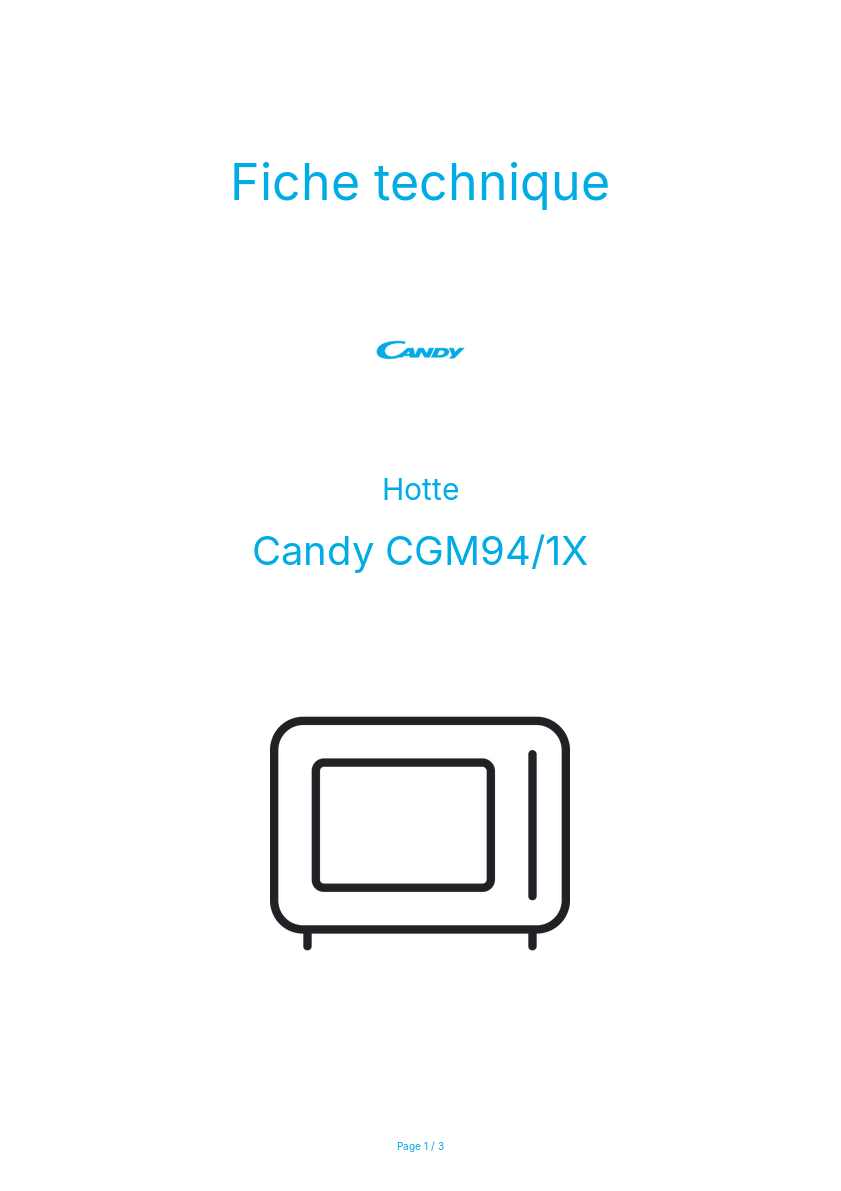 Page n°1 - Fiche technique Candy CGM94/1X