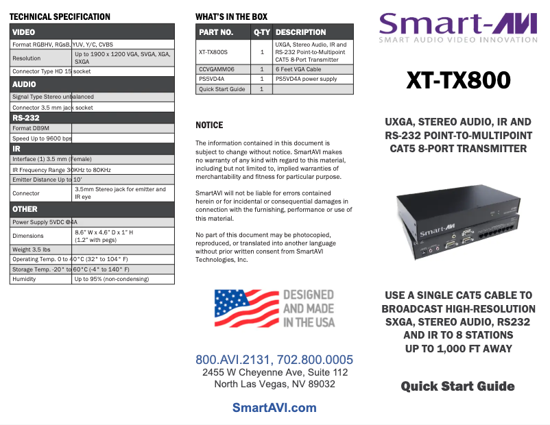 Page n°1 - Guide de démarrage rapide Smart-AVI XT-TX800