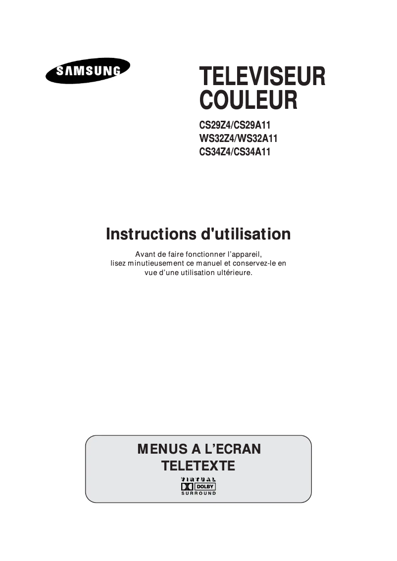 Page 1 de la notice Manuel utilisateur Samsung CS-29A11SS