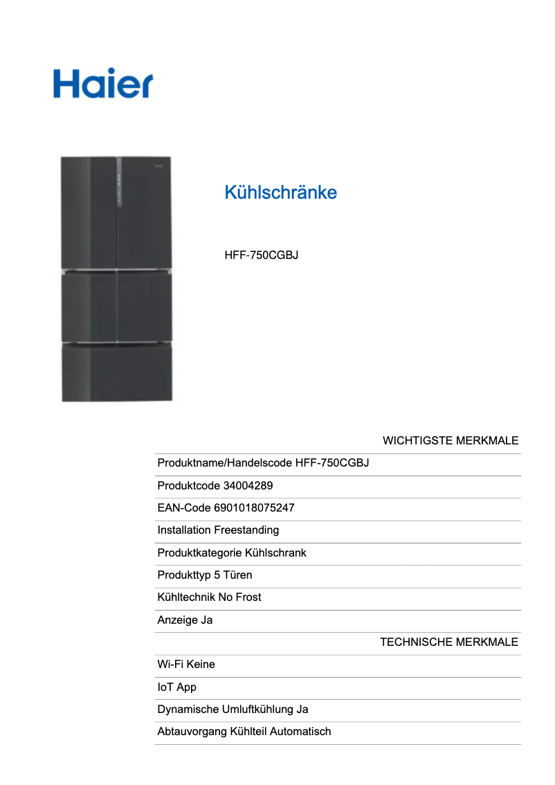 Image de la première page du manuel de l'appareil HFF-750CGBJ