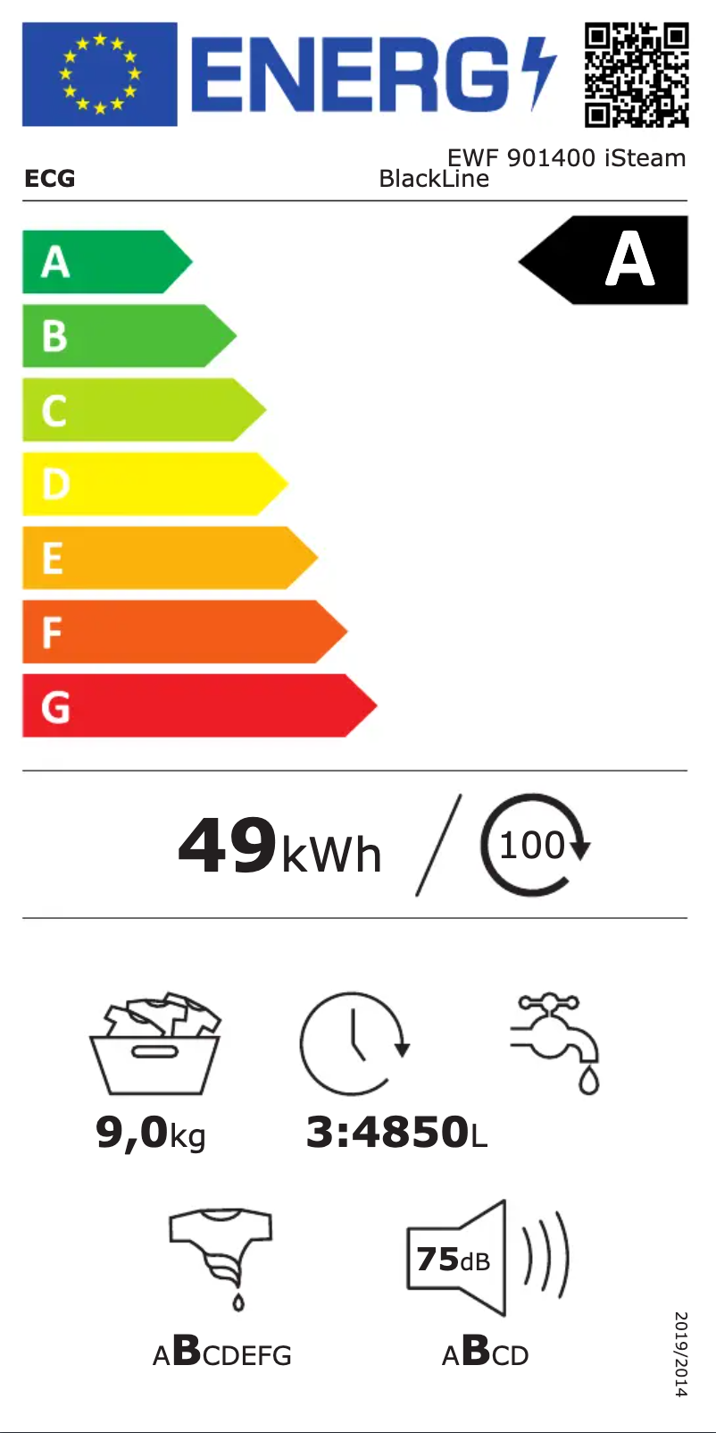 Page n°1 - Label énergétique ECG EWF 901400 iSteam BlackLine