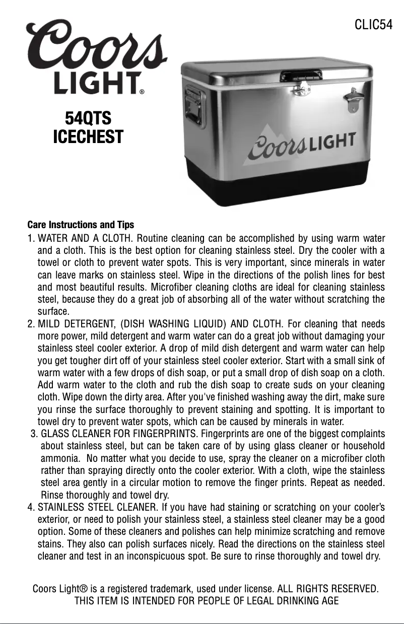 Page n°1 - Manuel utilisateur Coors Light CLIC54