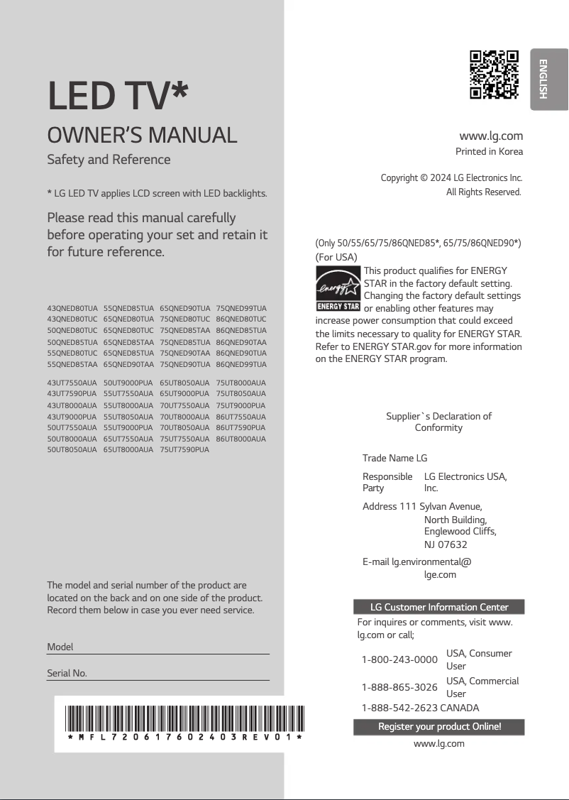 Image de la première page du manuel de l'appareil 43UT8000AUA