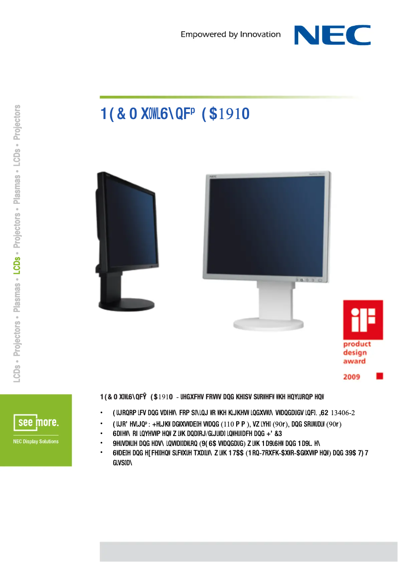 Page n°1 - Fiche technique NEC MultiSync EA191M