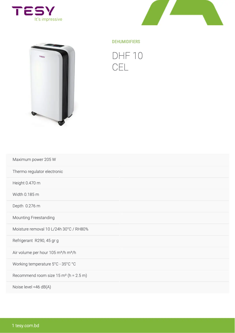 Page 1 de la notice Manuel utilisateur Tesy DHF 10 CEL