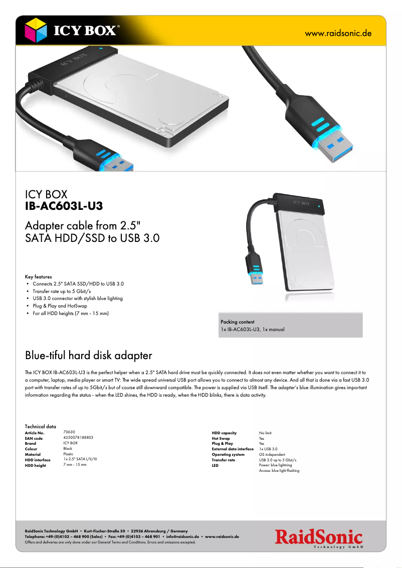 Page n°1 - Fiche technique Icy Box IB-AC603L-U3