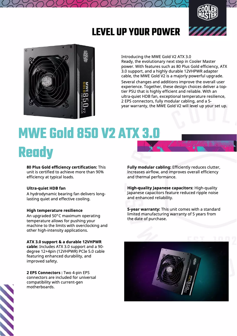 Page 1 of the manual Technical Sheet Cooler Master MWE Gold 850 V2