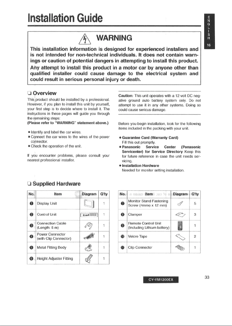 Page 1 de la notice Manuel utilisateur Panasonic CYVM1200
