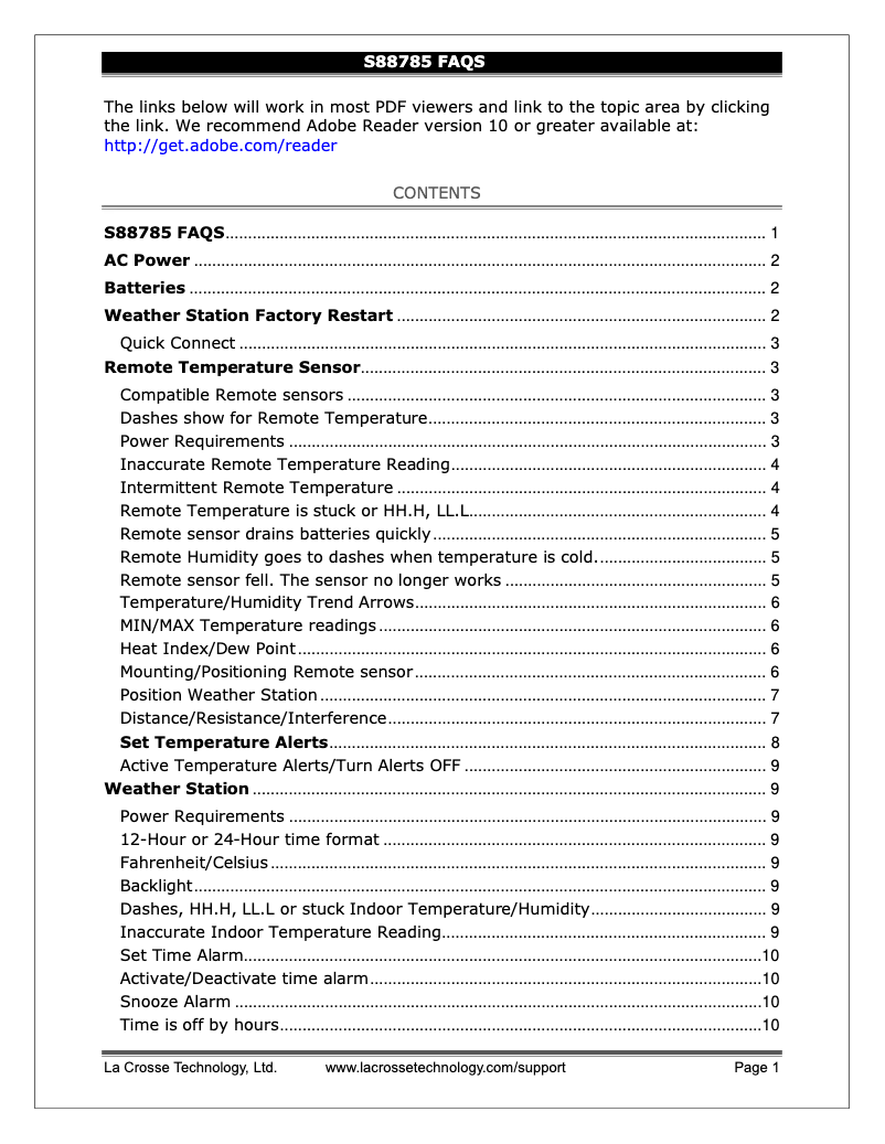 Page n°1 - FAQ La Crosse Technology S88785