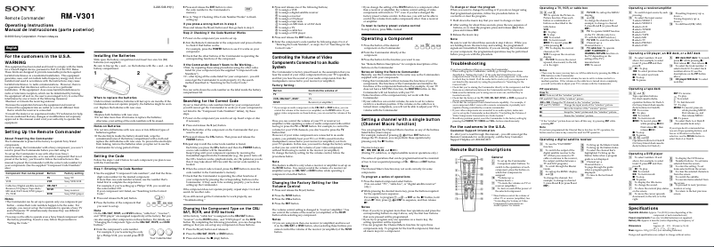 Image de la première page du manuel de l'appareil RM-V301