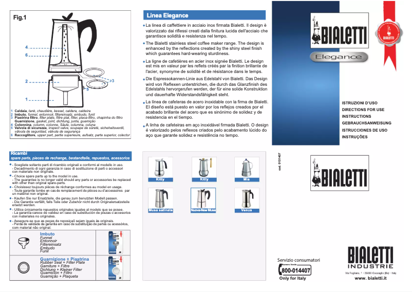 Page n°1 - Manuel utilisateur Bialetti Musa