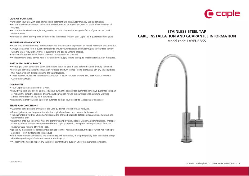 Page 1 de la notice Manuel utilisateur Caple LAYPUR2/SS