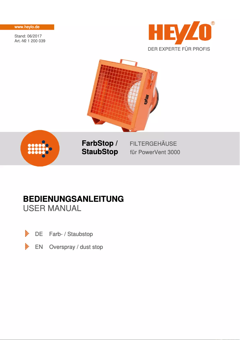 Page n°1 - Manuel utilisateur Heylo FarbStop 3000