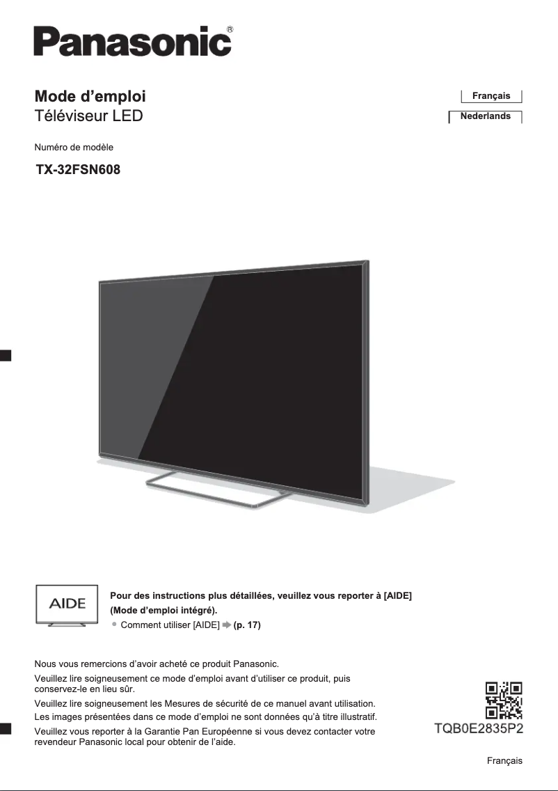 Page 1 de la notice Manuel utilisateur Panasonic Viera TX-32FSN608