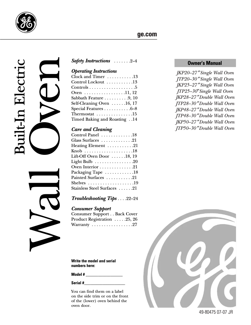 Page 1 de la notice Manuel utilisateur GE JTP48WFWW