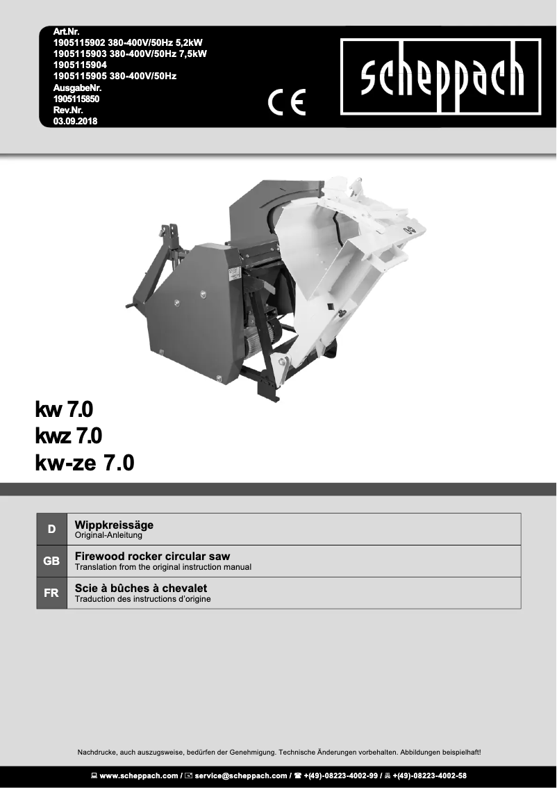 Page n°1 - Manuel utilisateur Scheppach KW-ZE7