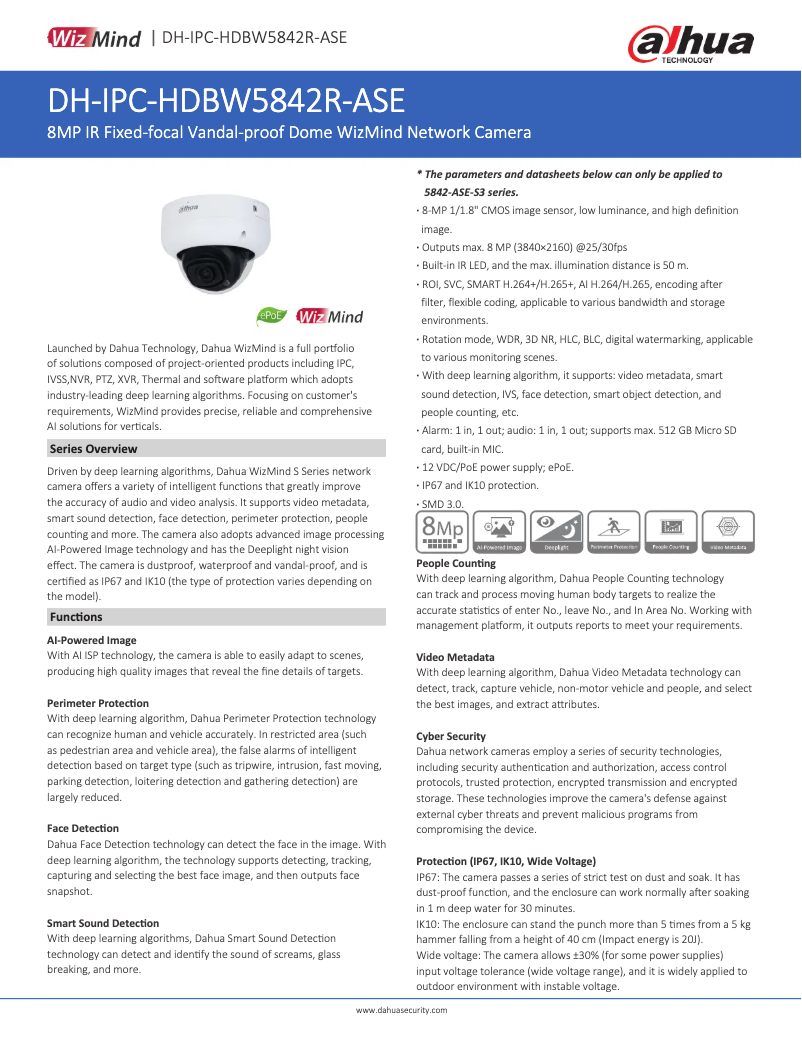 Page n°1 - Fiche technique Dahua Technology IPC-HDBW5842R-ASE