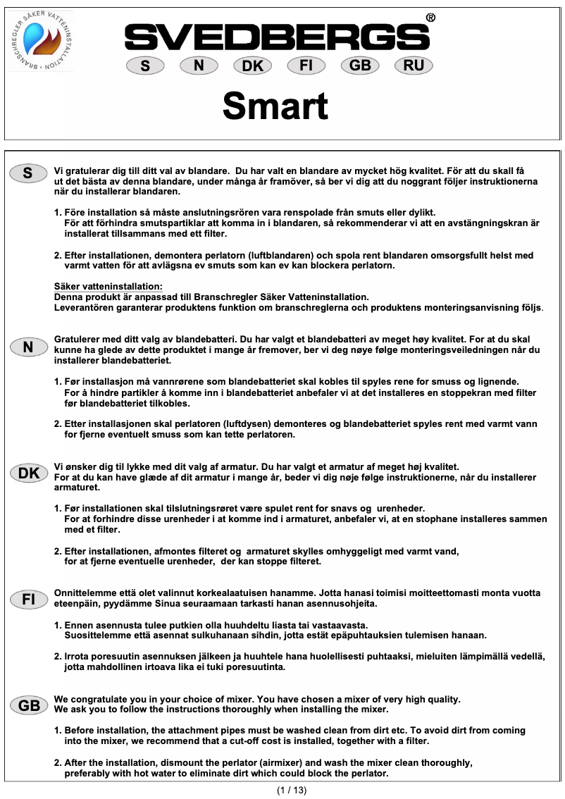 Page 1 de la notice Manuel utilisateur Svedbergs Smart