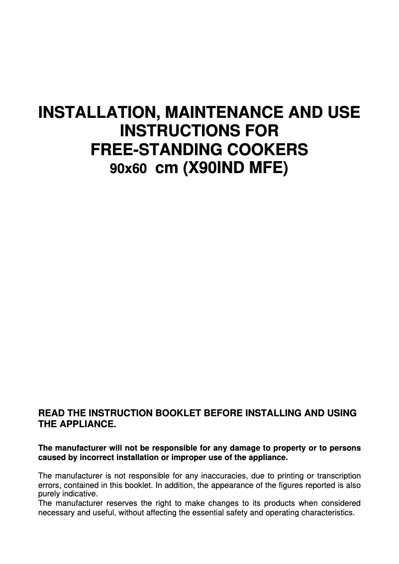 Page 1 de la notice Manuel utilisateur Bertazzoni X90 IND MFE VE