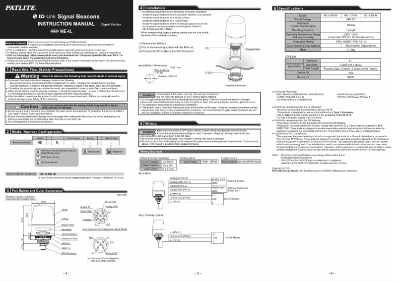 Page 1 de la notice Manuel utilisateur PATLITE NE-ILXB-M