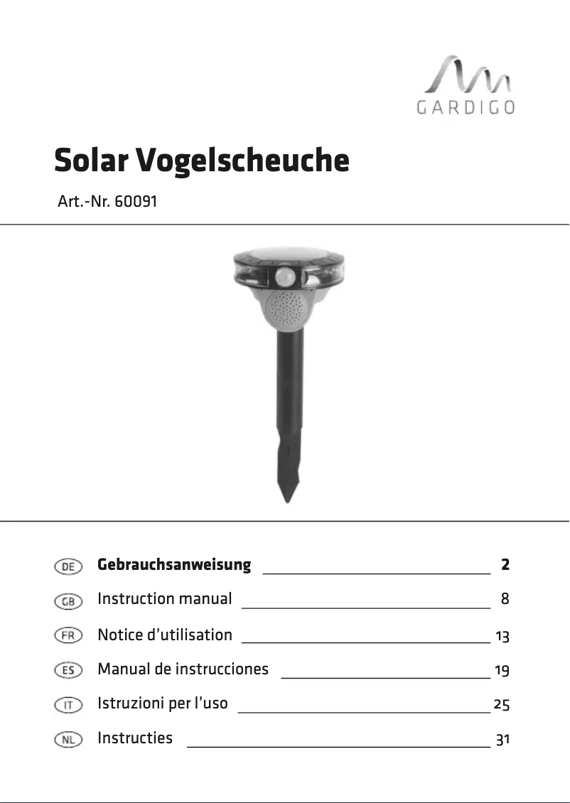 Page n°1 - Manuel utilisateur Gardigo 60091