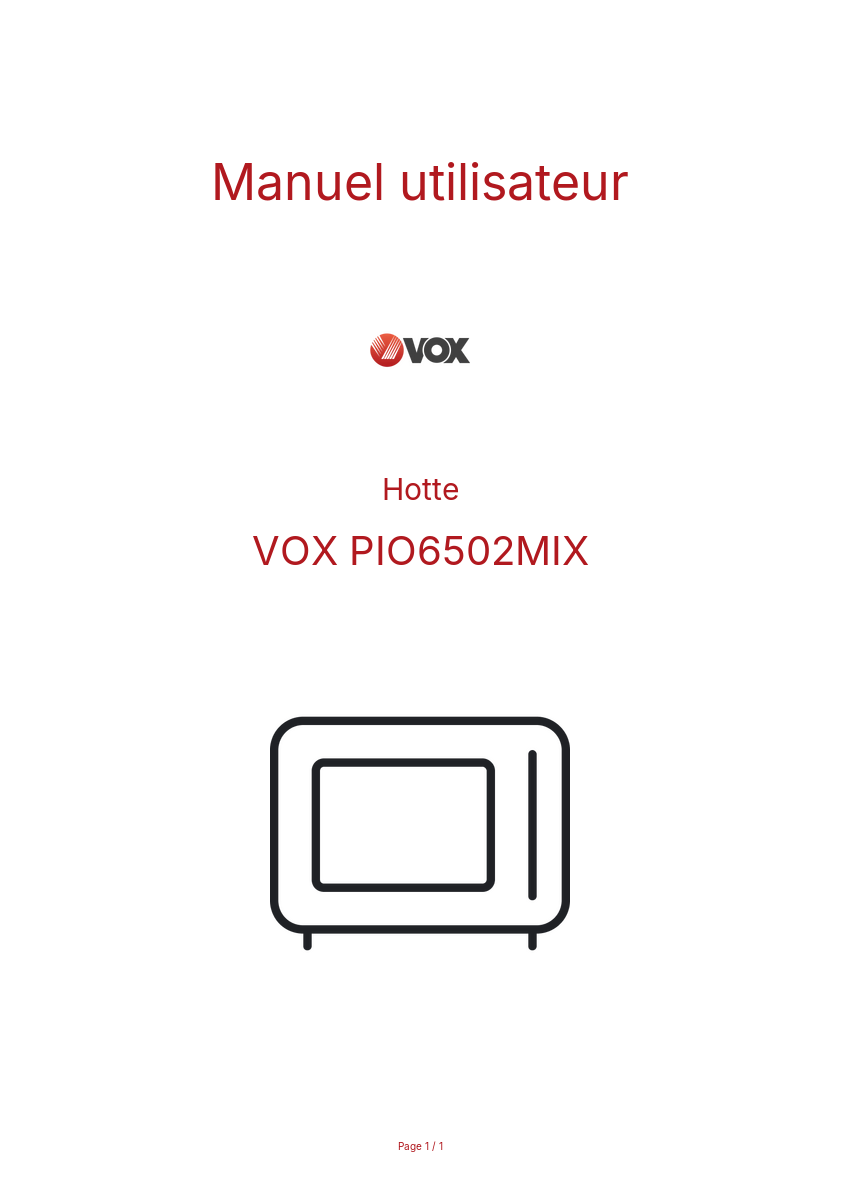 Page n°1 - Manuel utilisateur VOX PIO6502MIX