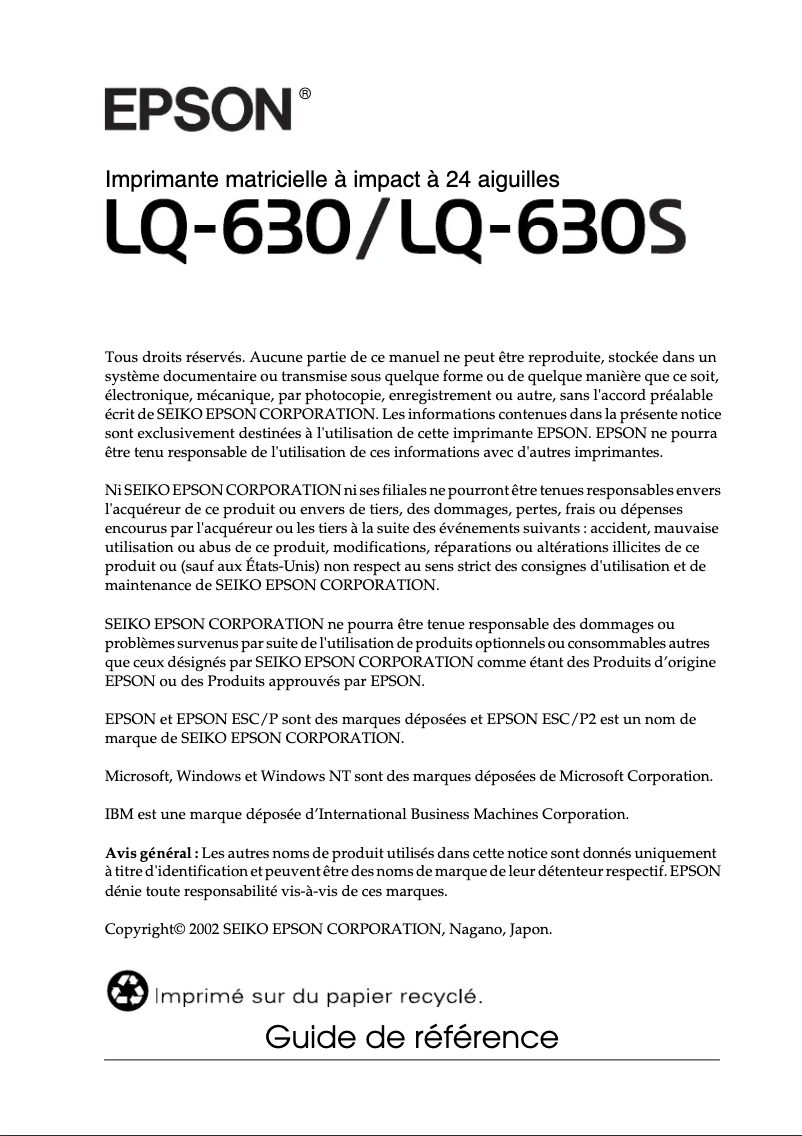 Imagen de la primera página del manual del dispositivo LQ-630S