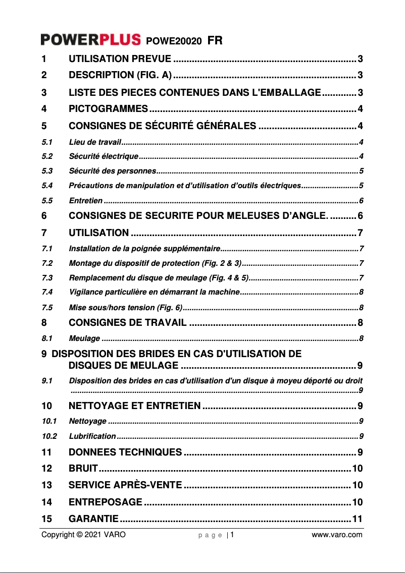 Page n°1 - Manuel utilisateur PowerPlus POWE20020