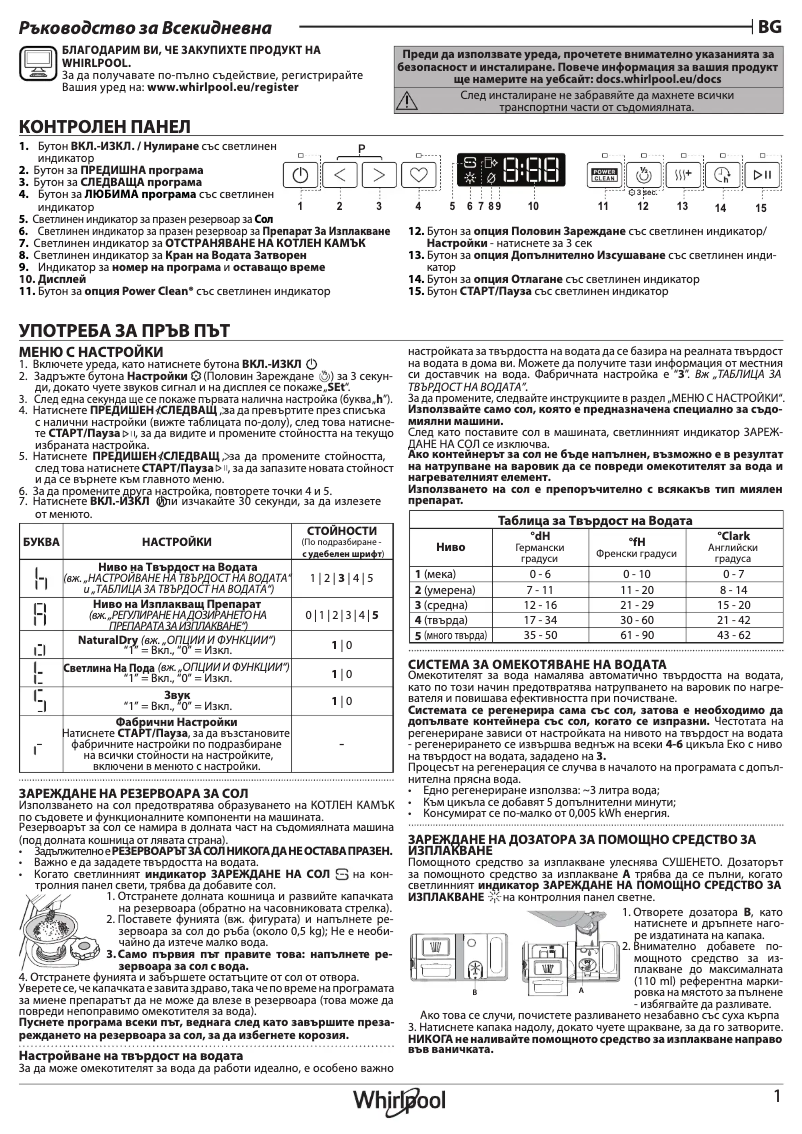 Page 1 de la notice Manuel utilisateur Whirlpool W8I HP42 L