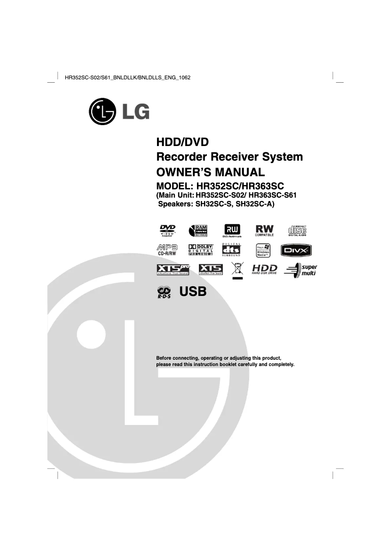 Page n°1 - Manuel utilisateur LG HR363SC