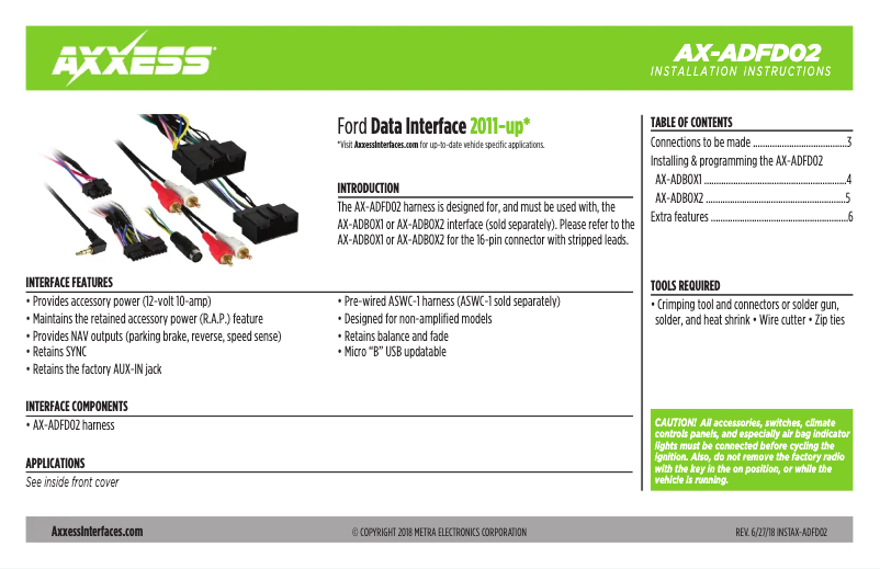 Image de la première page du manuel de l'appareil Axxess AX-ADFD02