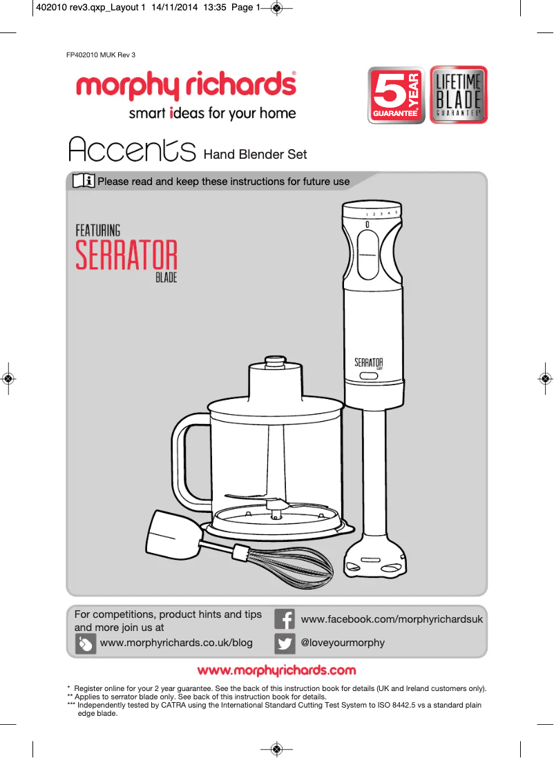 Page 1 de la notice Manuel utilisateur Morphy Richards Accents 402010