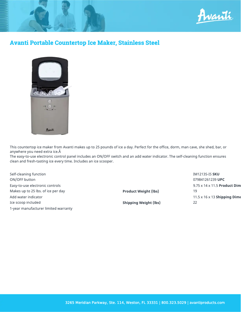 Page 1 de la notice Fiche technique Avanti IM1213S-IS