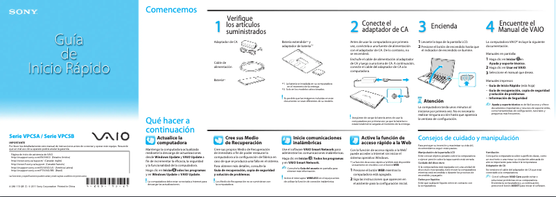 Página 1 del manual Guía de instalación Sony Vaio VPCSA2DGX