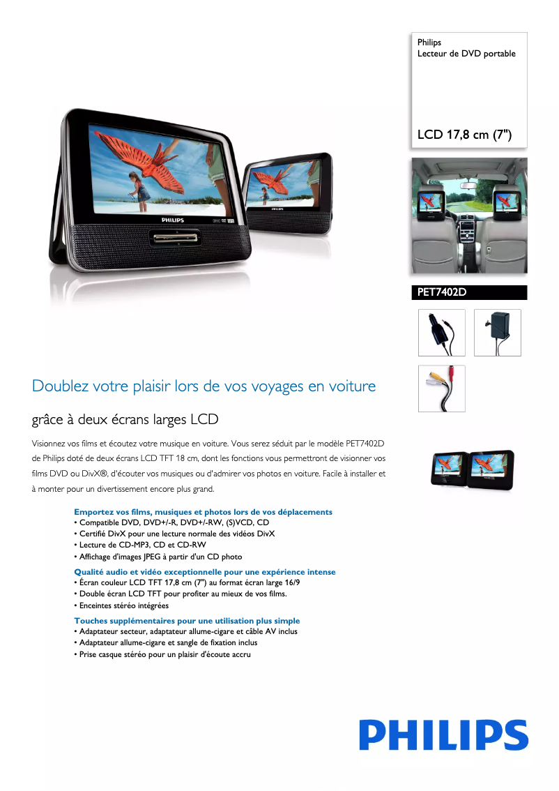 Page 1 de la notice Fiche technique Philips PET7402D
